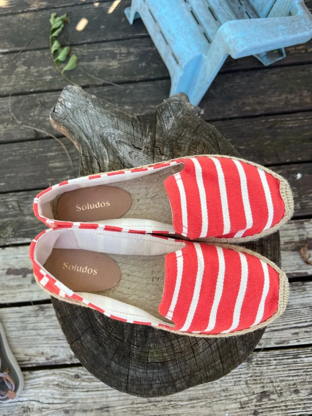 Soludos Womens Platform Smoking Slipper Coral Red White Striped Espadrilles 8